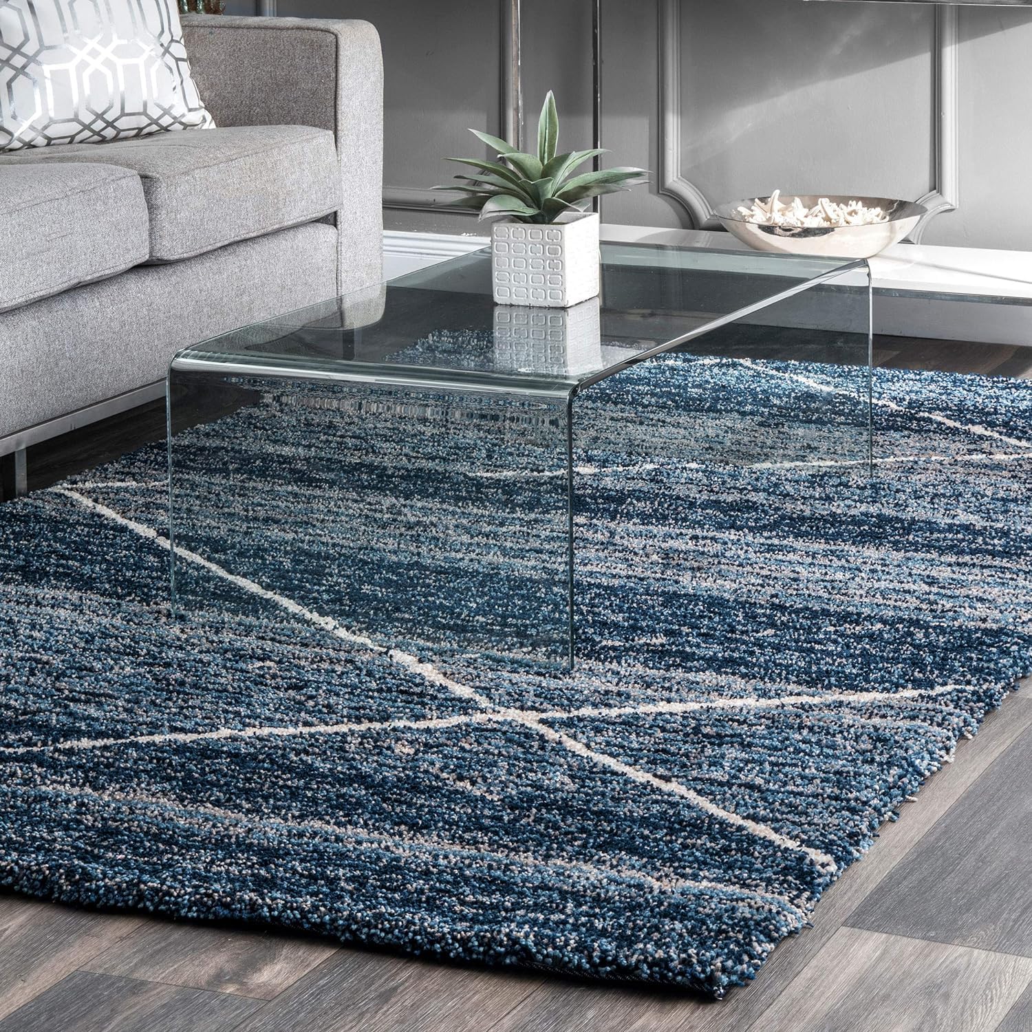 Navy Blue Diamond Trellis Rug