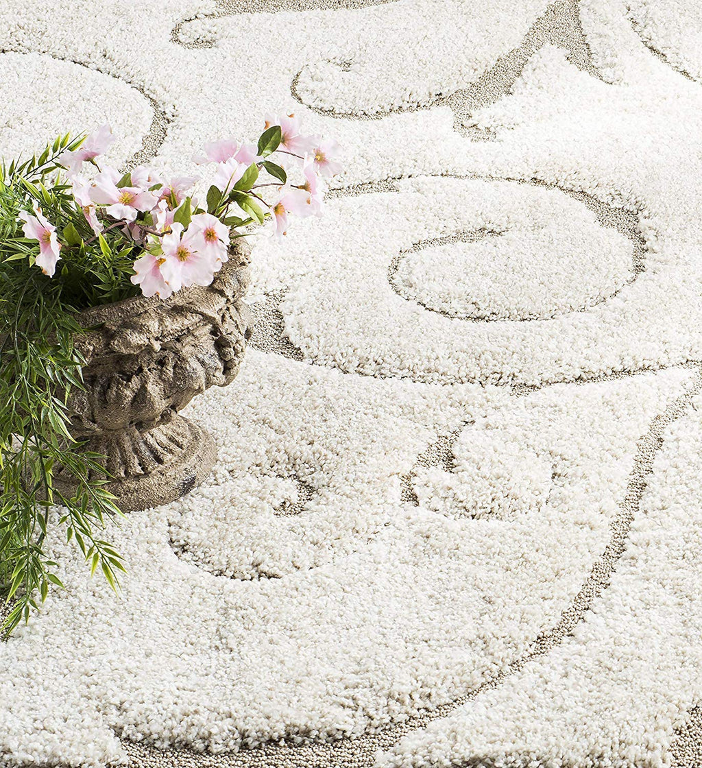 Cream Baroque Swirl Designer Floor Carpet & Rug