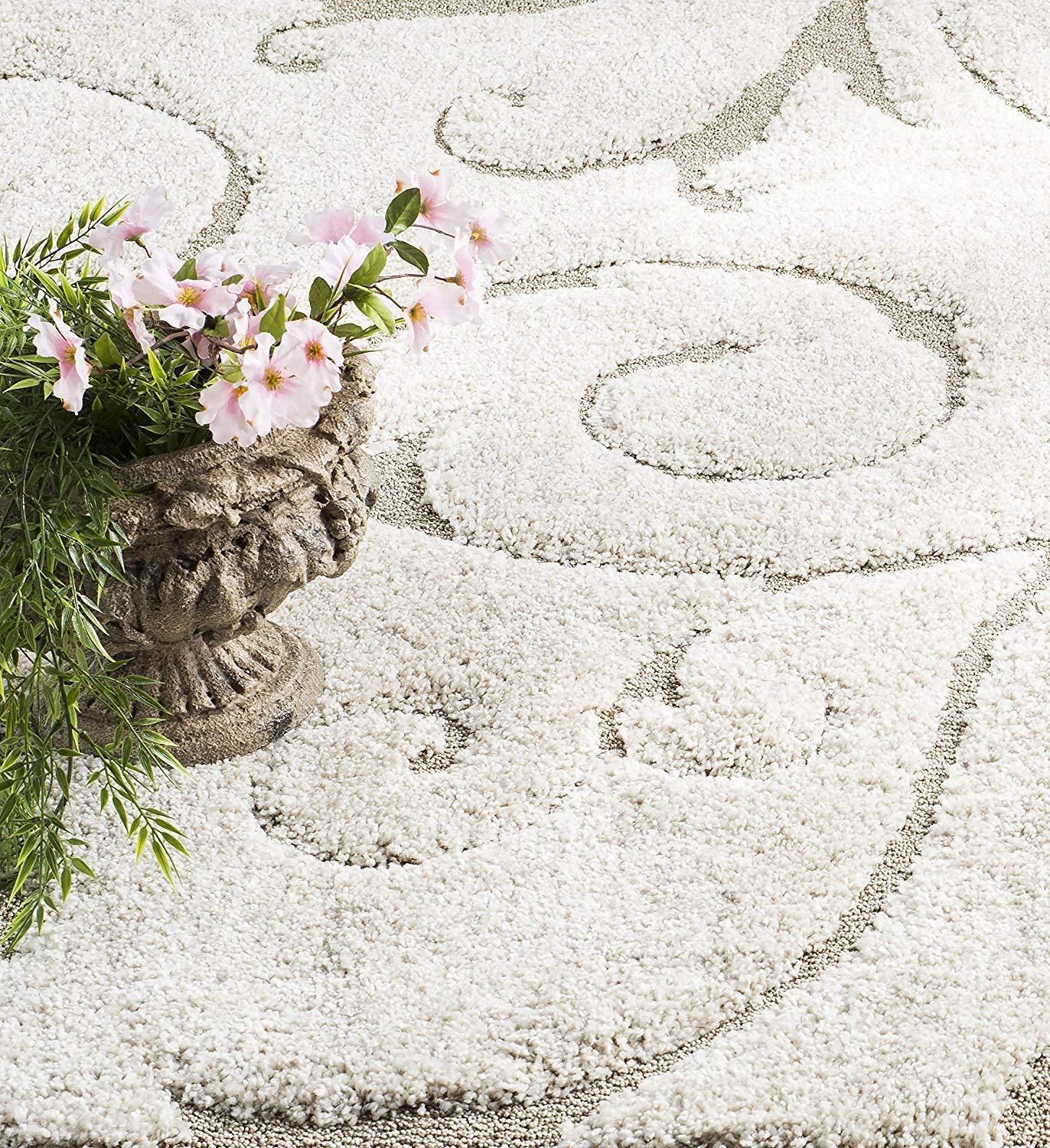 Cream Baroque Swirl Designer Floor Carpet & Rug