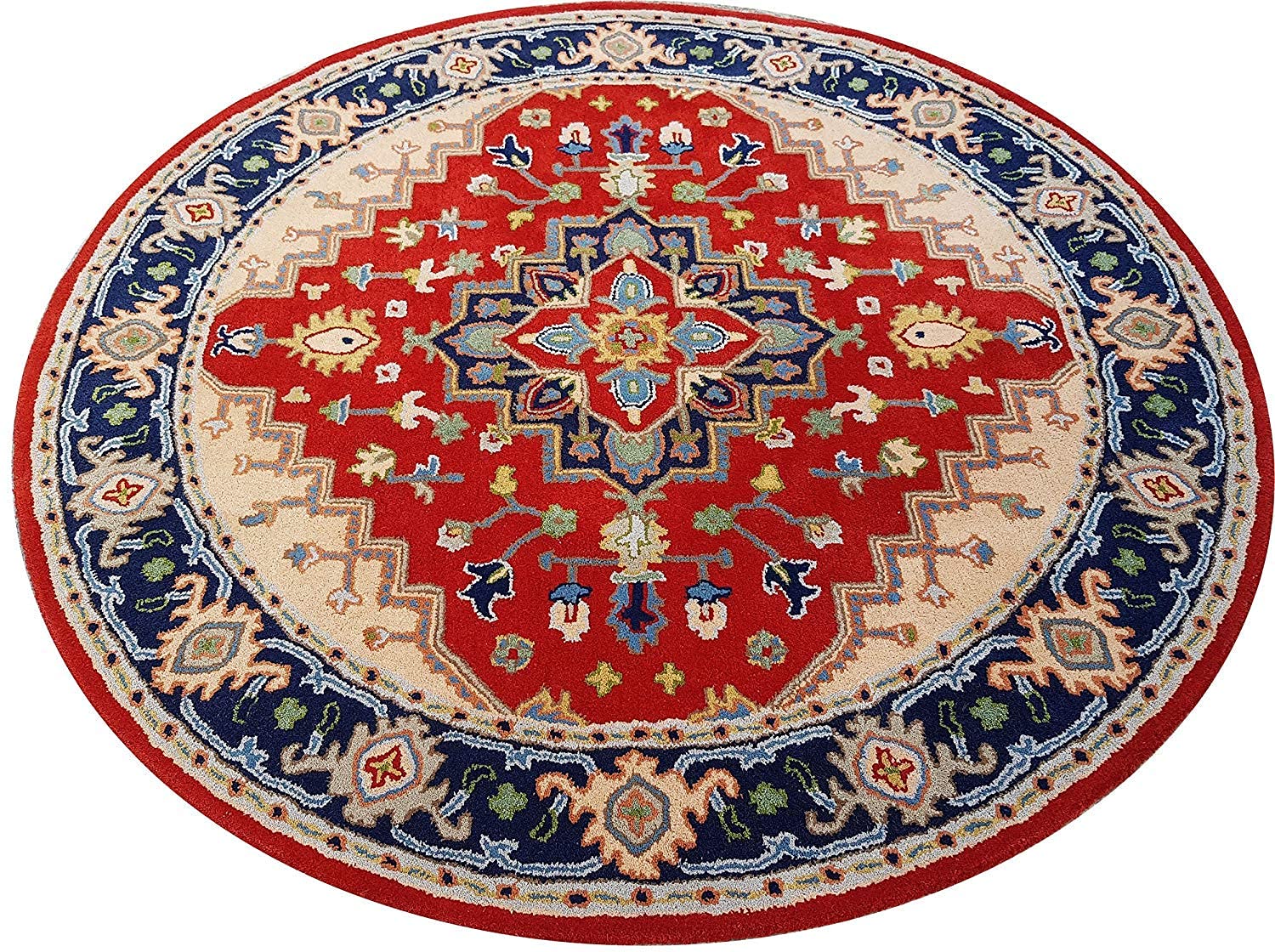 Export Quality Handmade Floral Woollen Round Carpet for Living Room