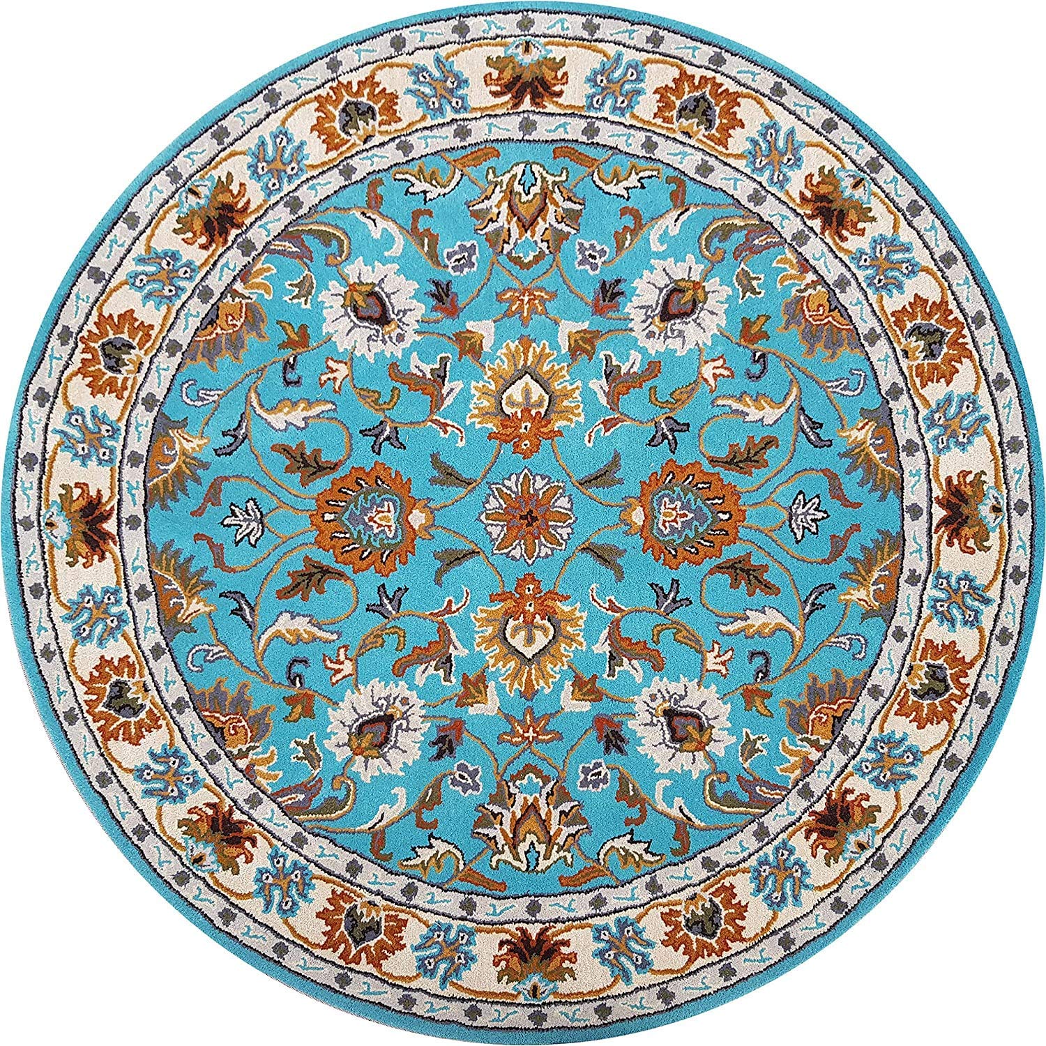 Export Quality Handmade Floral Woollen Round Carpet for Living Room