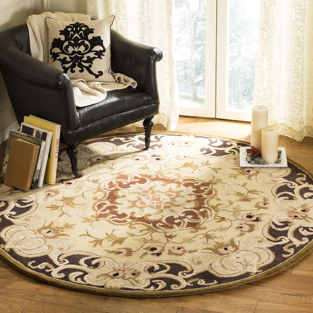 Export Quality Handmade Woollen Round Carpet – Timeless Floral Elegance
