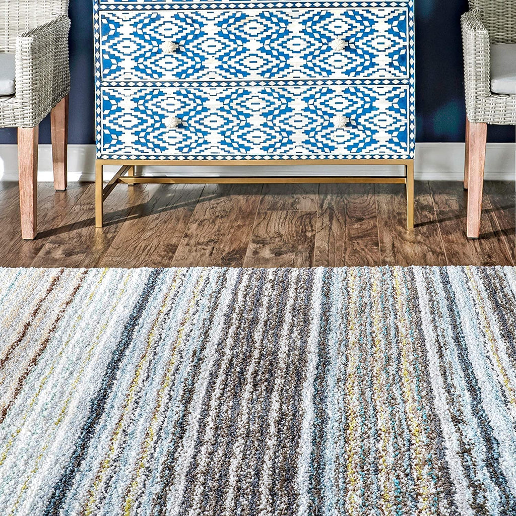 Contemporary Neutral Striped Floor Carpet