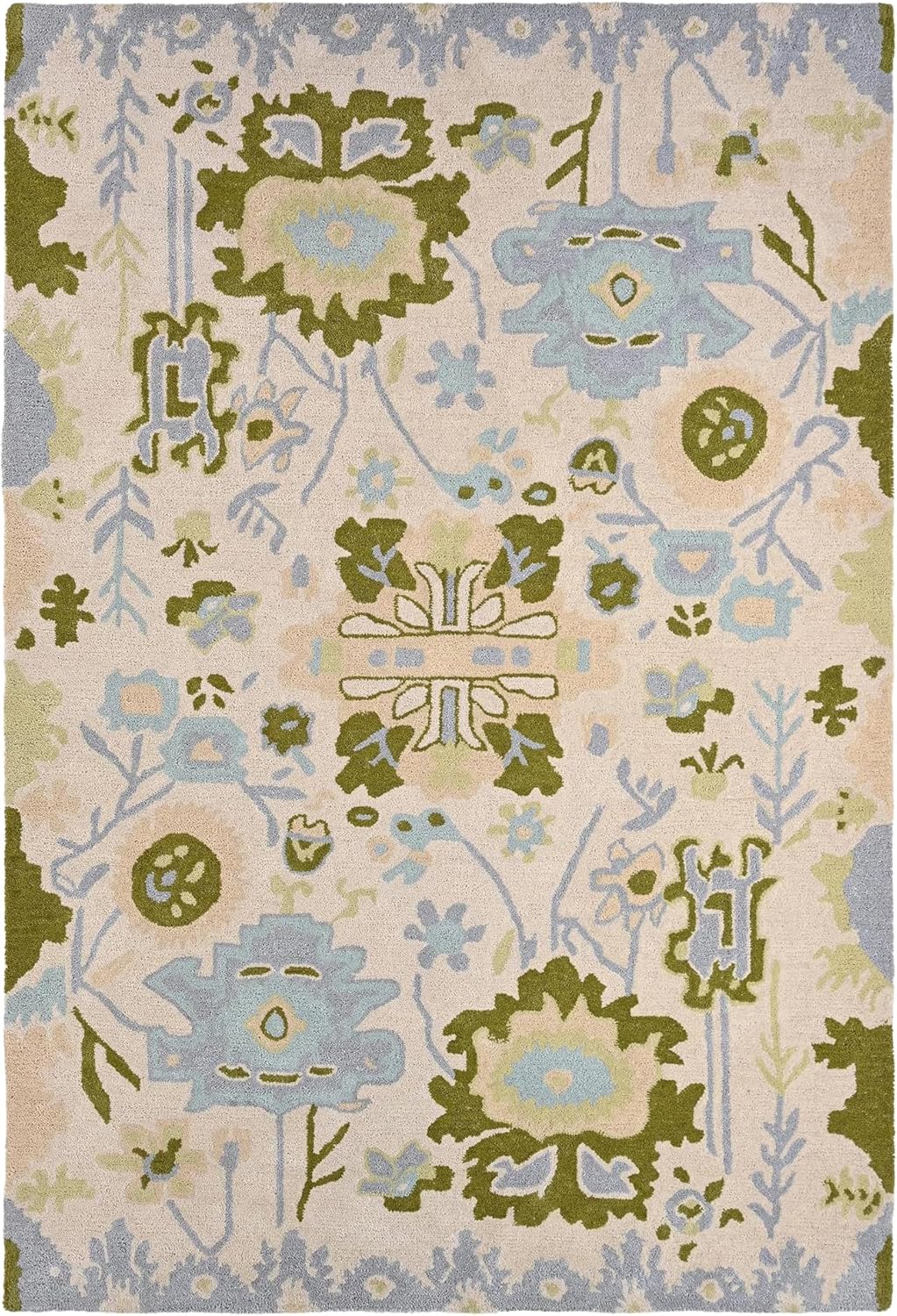 Ivory & Green Artistic Floral Area Rug