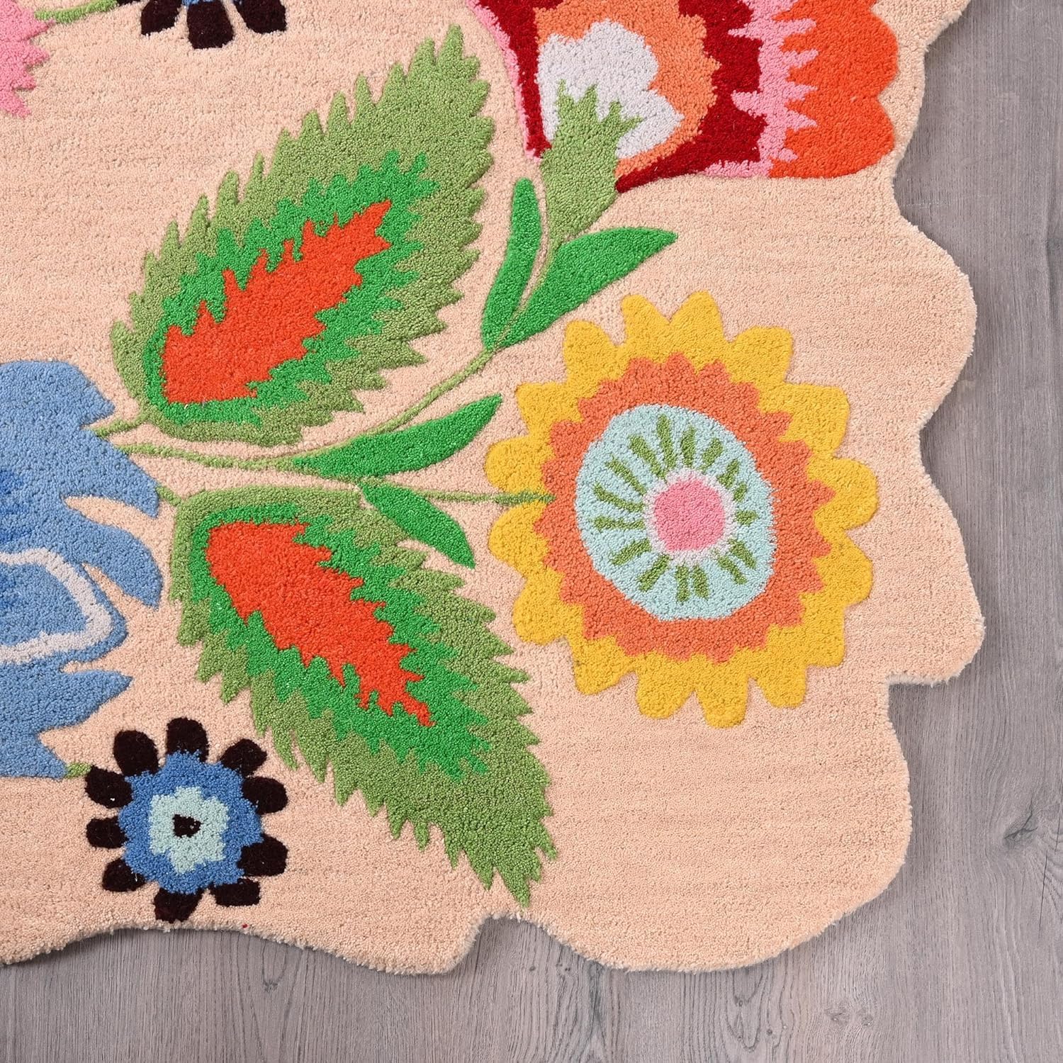 Handmade Colorful Roses Floral Wool Area Rug | Thick & Soft Carpet for Living, Bedroom & Kitchen Deco
