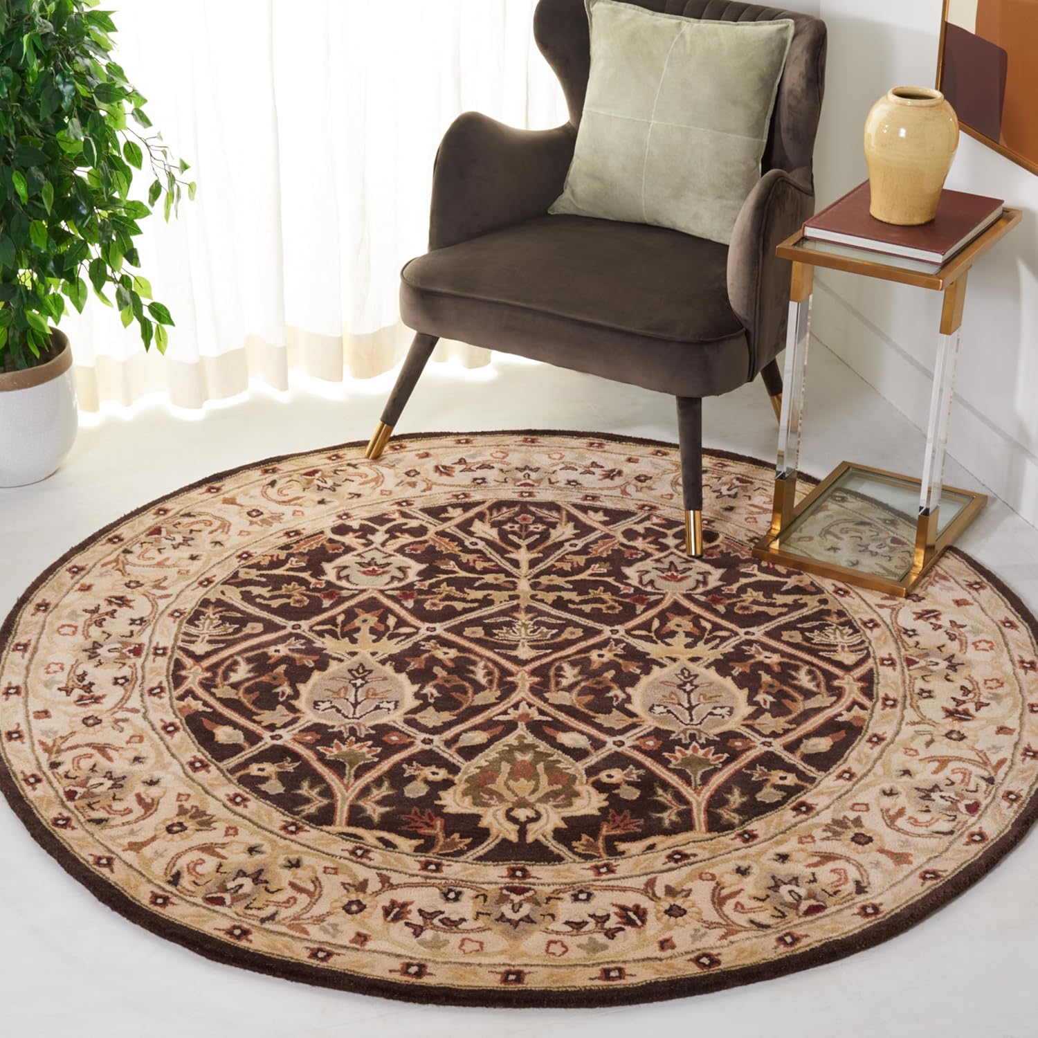 Export Quality Handmade Woollen Round Carpet – Timeless Floral Elegance