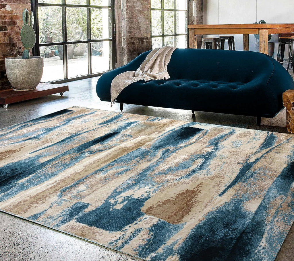 Modern Diagonal Brushstroke Blue Accent Rug