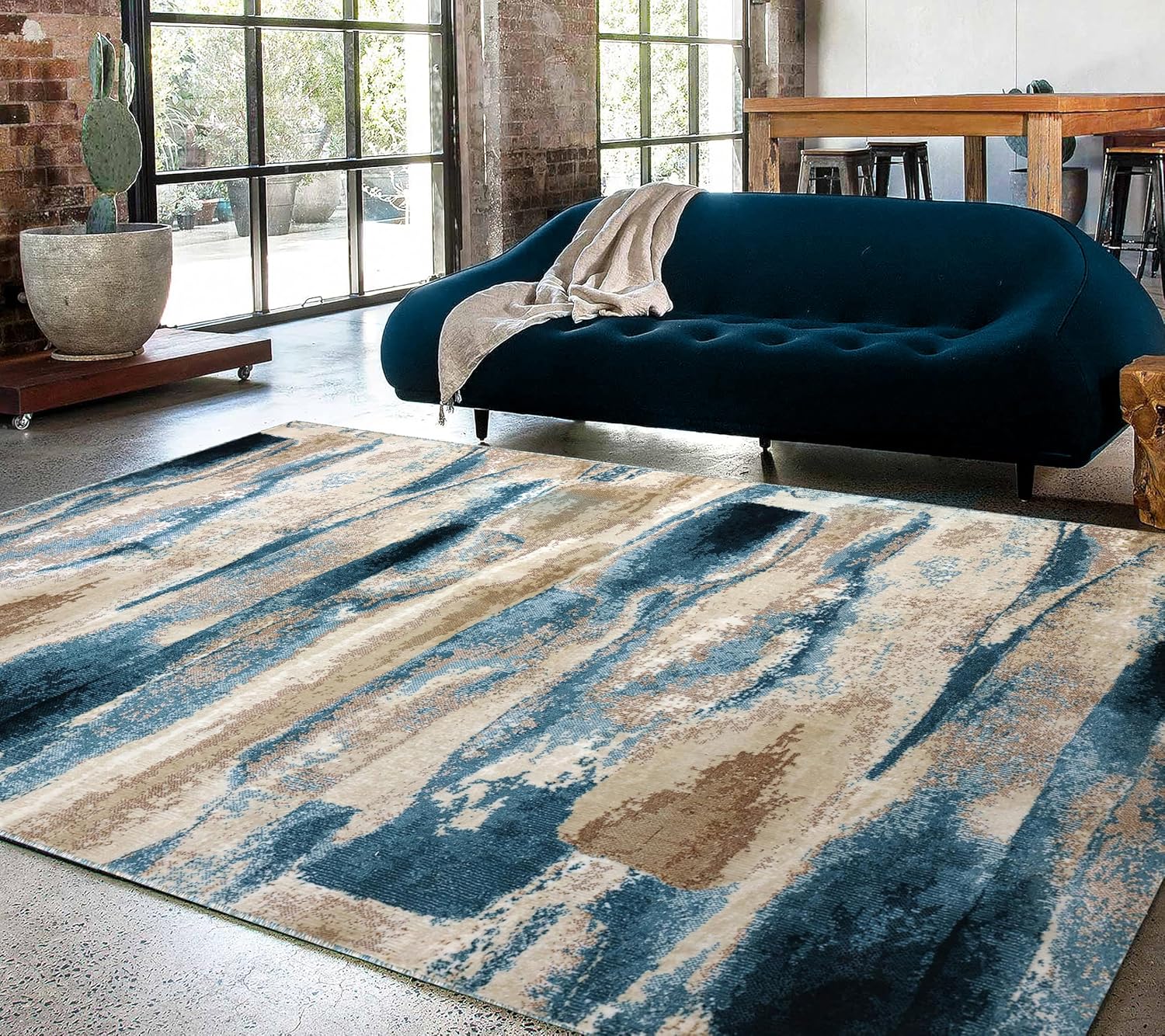 Modern Diagonal Brushstroke Blue Accent Rug