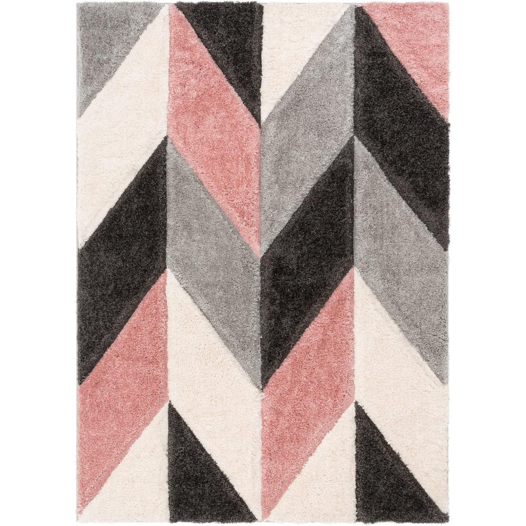 Geometric Shaggy White Carpet & Rug