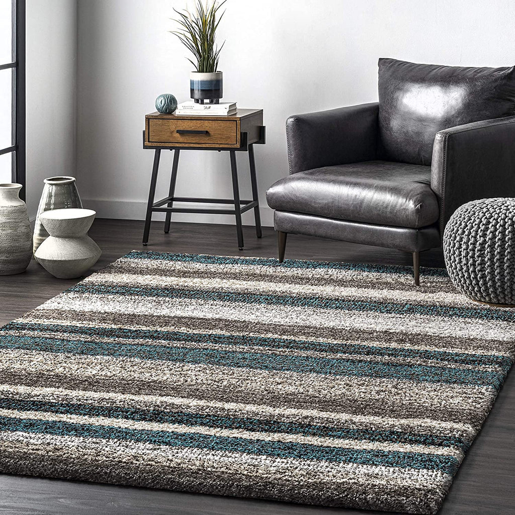 Designer Grey Teal Textured Floor Carpet