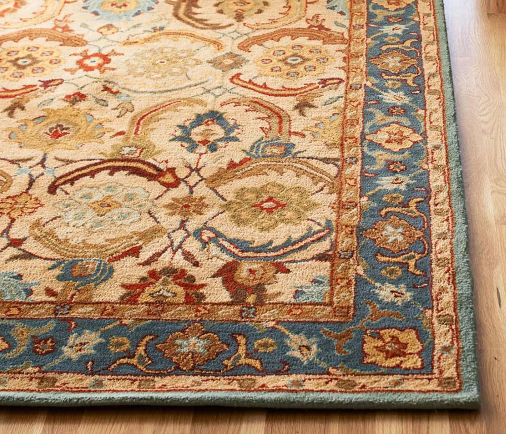 Vintage Beige Floral Border Rug