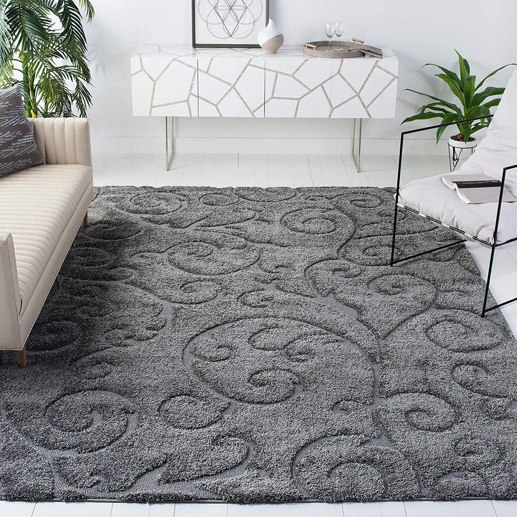 Dark Grey Ornamental Scroll Carpet & Rug