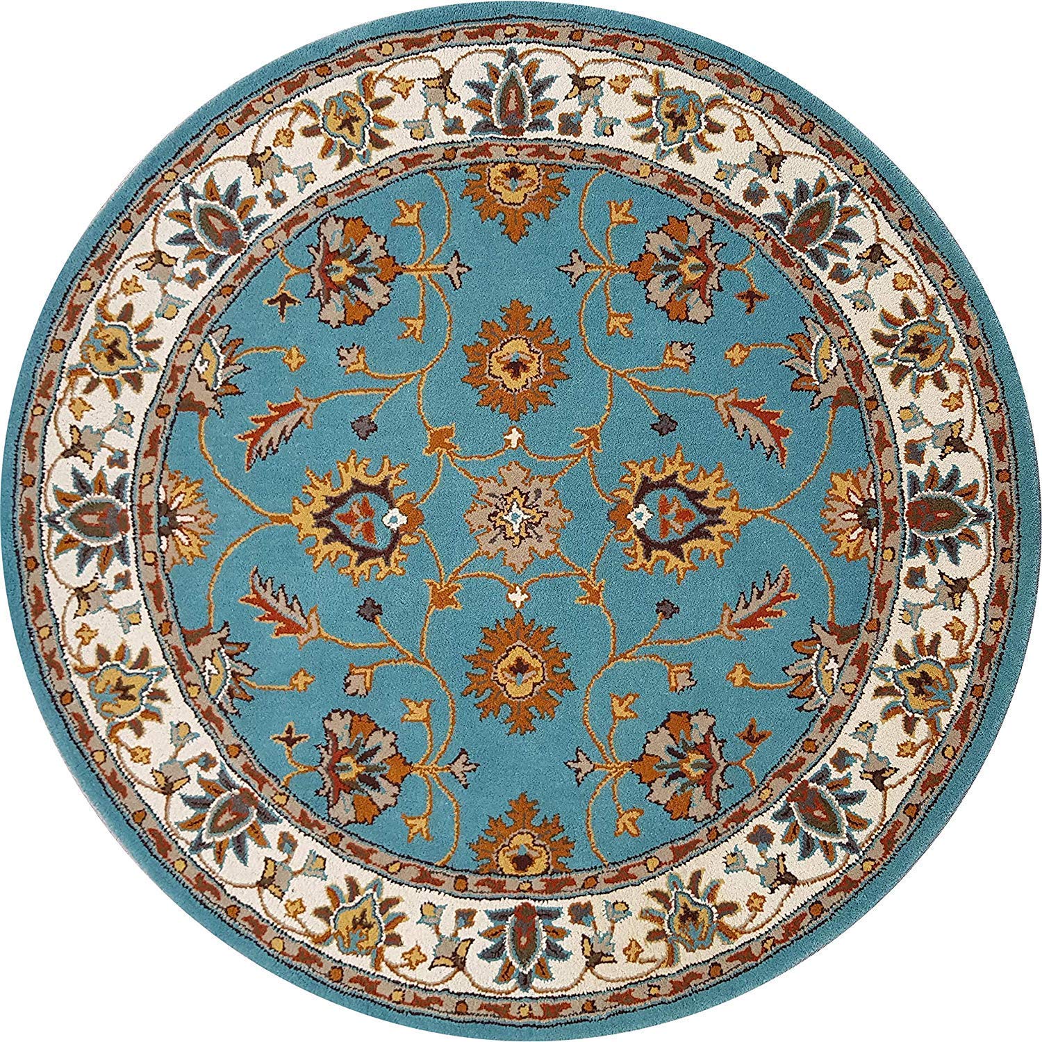 Export Quality Handmade Floral Woollen Round Carpet for Living Room