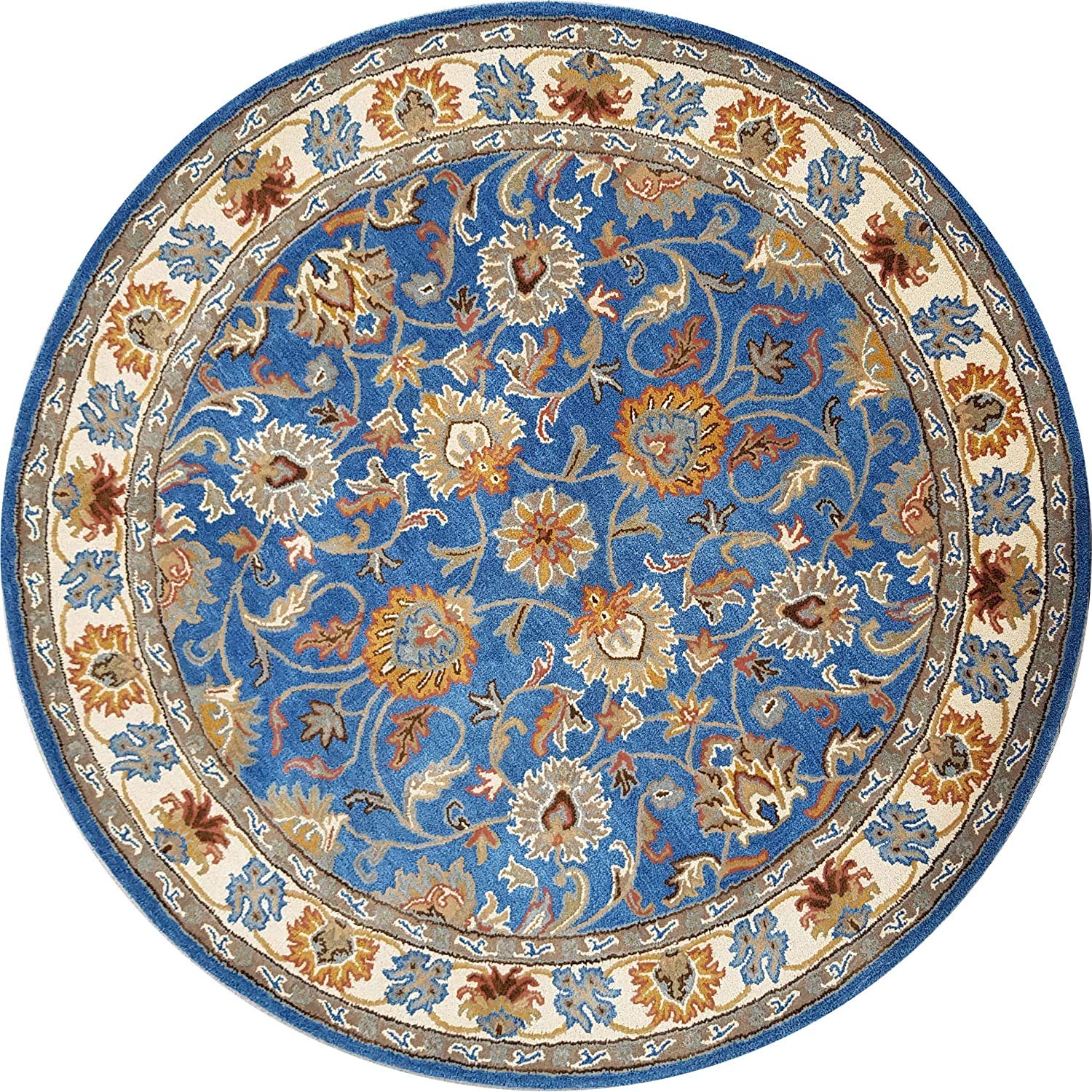 Export Quality Handmade Floral Woollen Round Carpet for Living Room