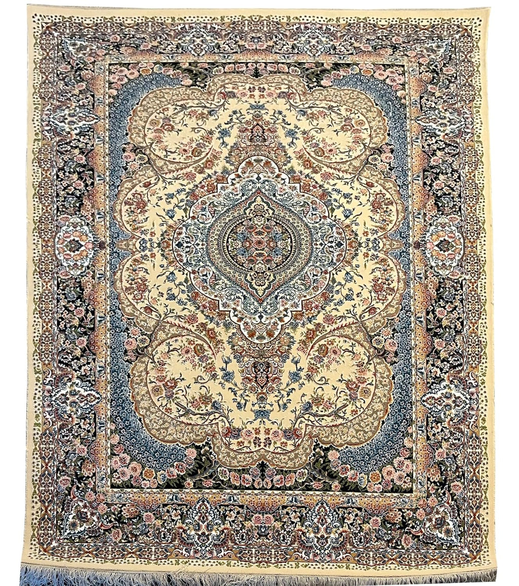 Elegant Irani Beige Carpet with Detailed Floral Pattern Work