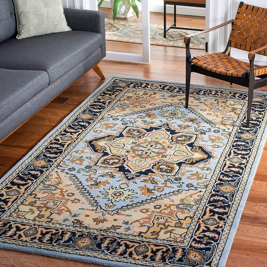 Blue Heriz Persian Border Carpet & Rug