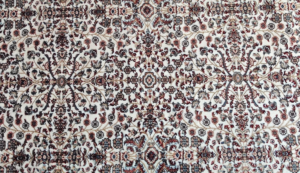 Classic Irani Ivory Carpet with Large Central Medallion Pattern