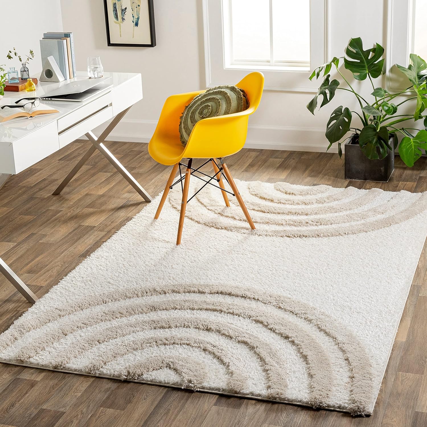 Contemporary Arc White Carpet & Rug