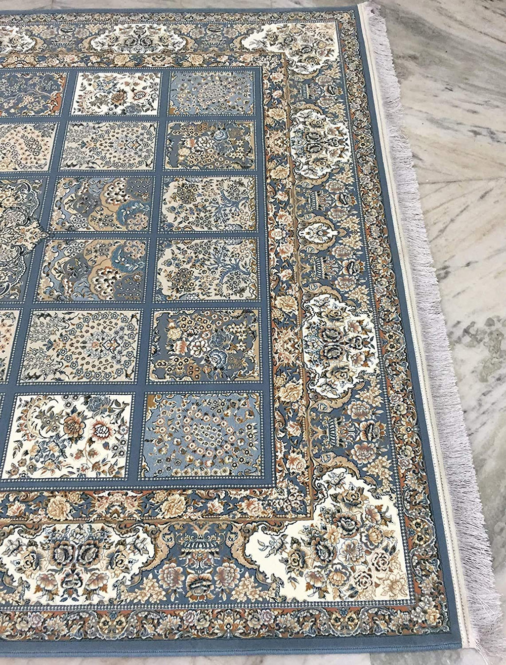 Unique Irani Grid Pattern Carpet with Central Medallion Accent