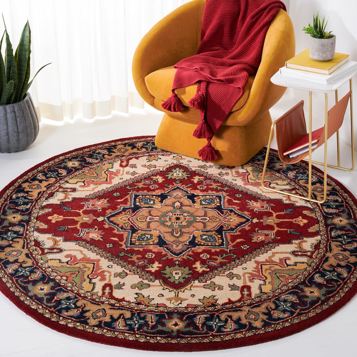 Export Quality Handmade Woollen Round Carpet – Timeless Floral Elegance
