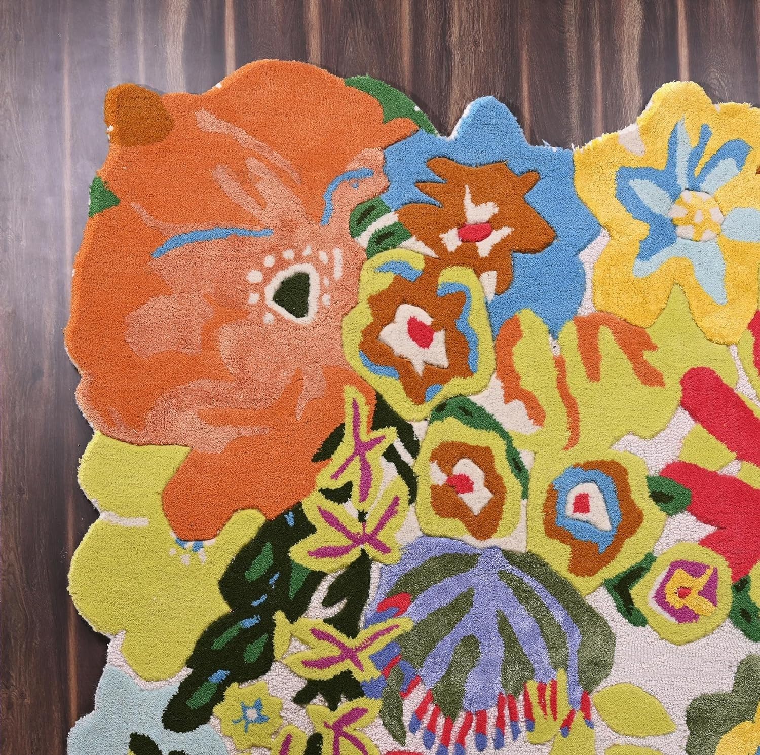 Handmade Colorful Roses Floral Wool Area Rug | Thick & Soft Carpet for Living, Bedroom & Kitchen Deco