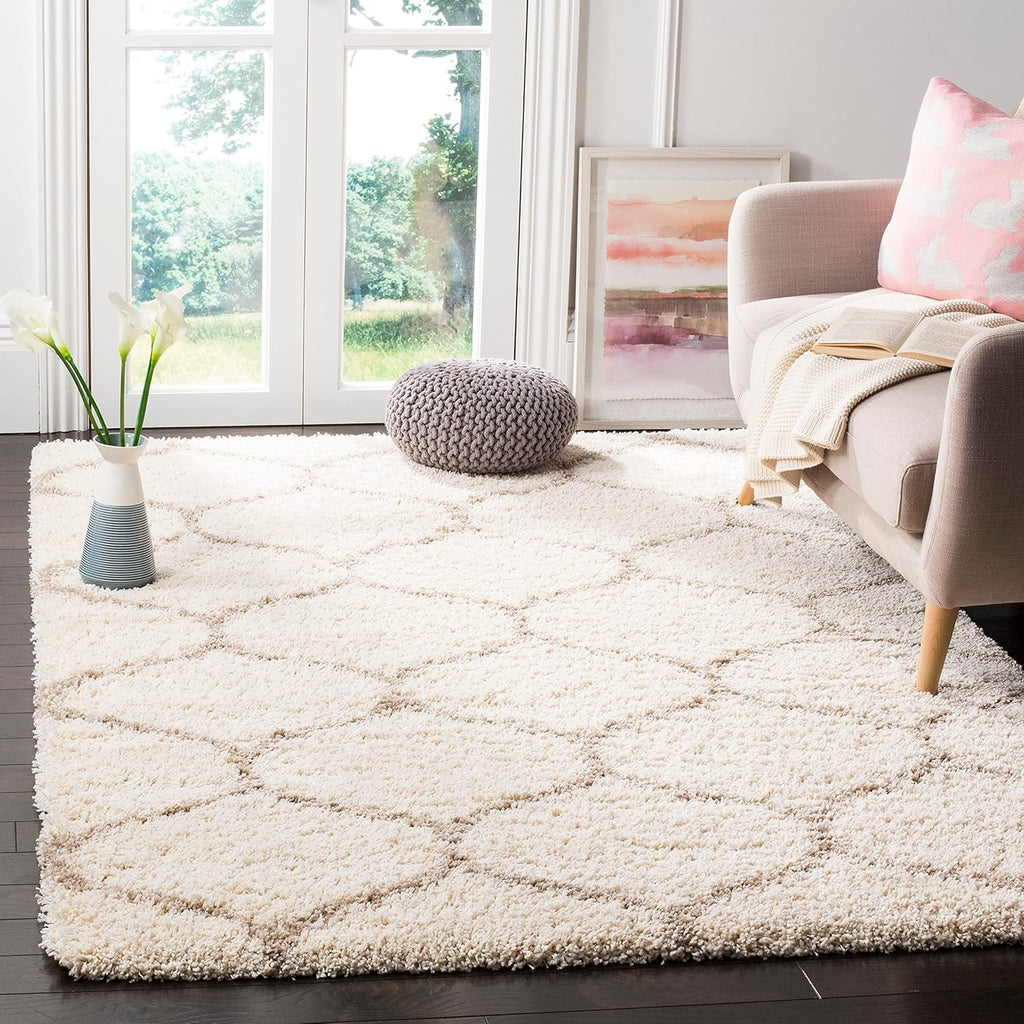 Luxury Cream Lattice Plush Carpet & Rug
