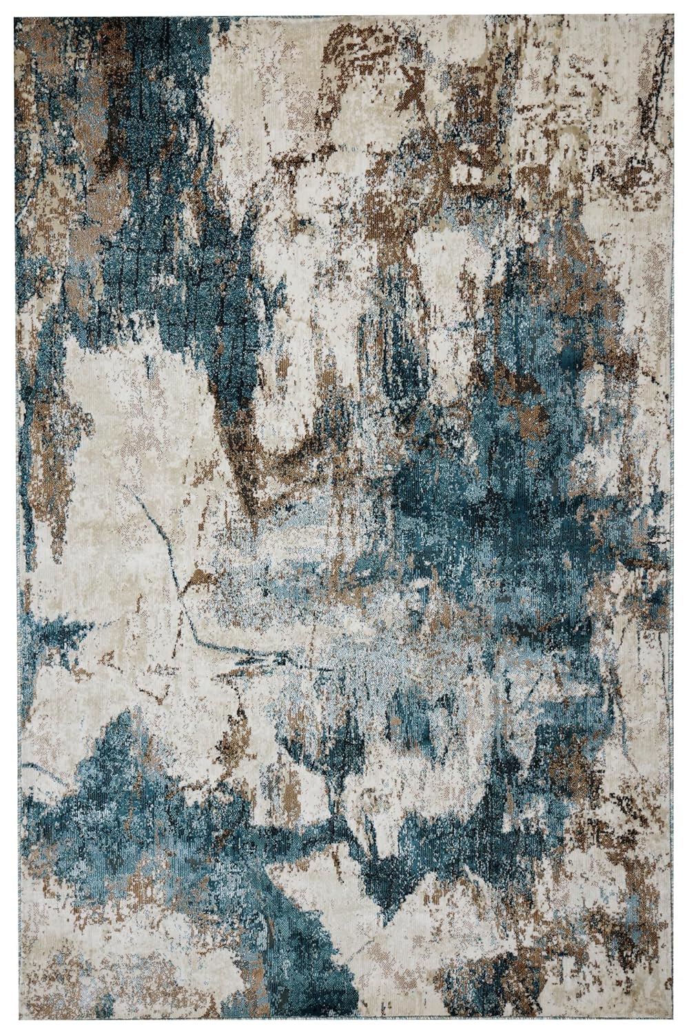 Modern Teal Gold Distressed Area Rug