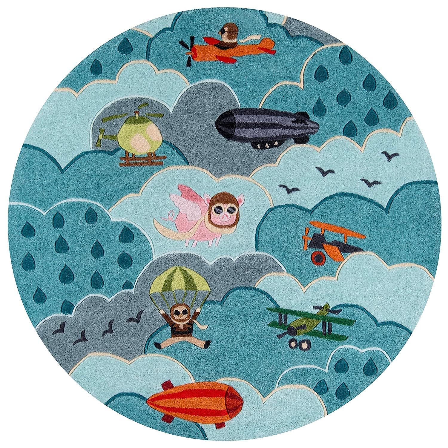 Kids Airplane Sky Theme Round Carpet
