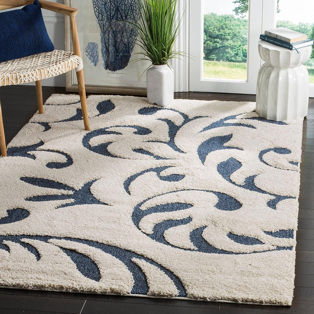 White Decorative Scroll Carpet & Rug