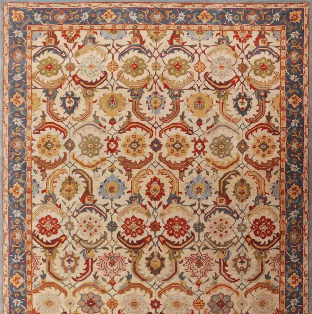 Vintage Beige Floral Border Rug