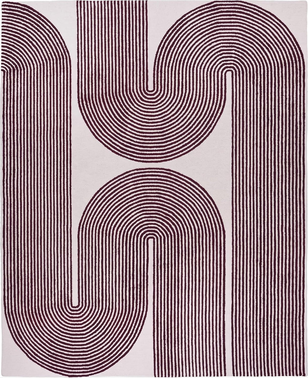Burgundy Line Art Contemporary Rug