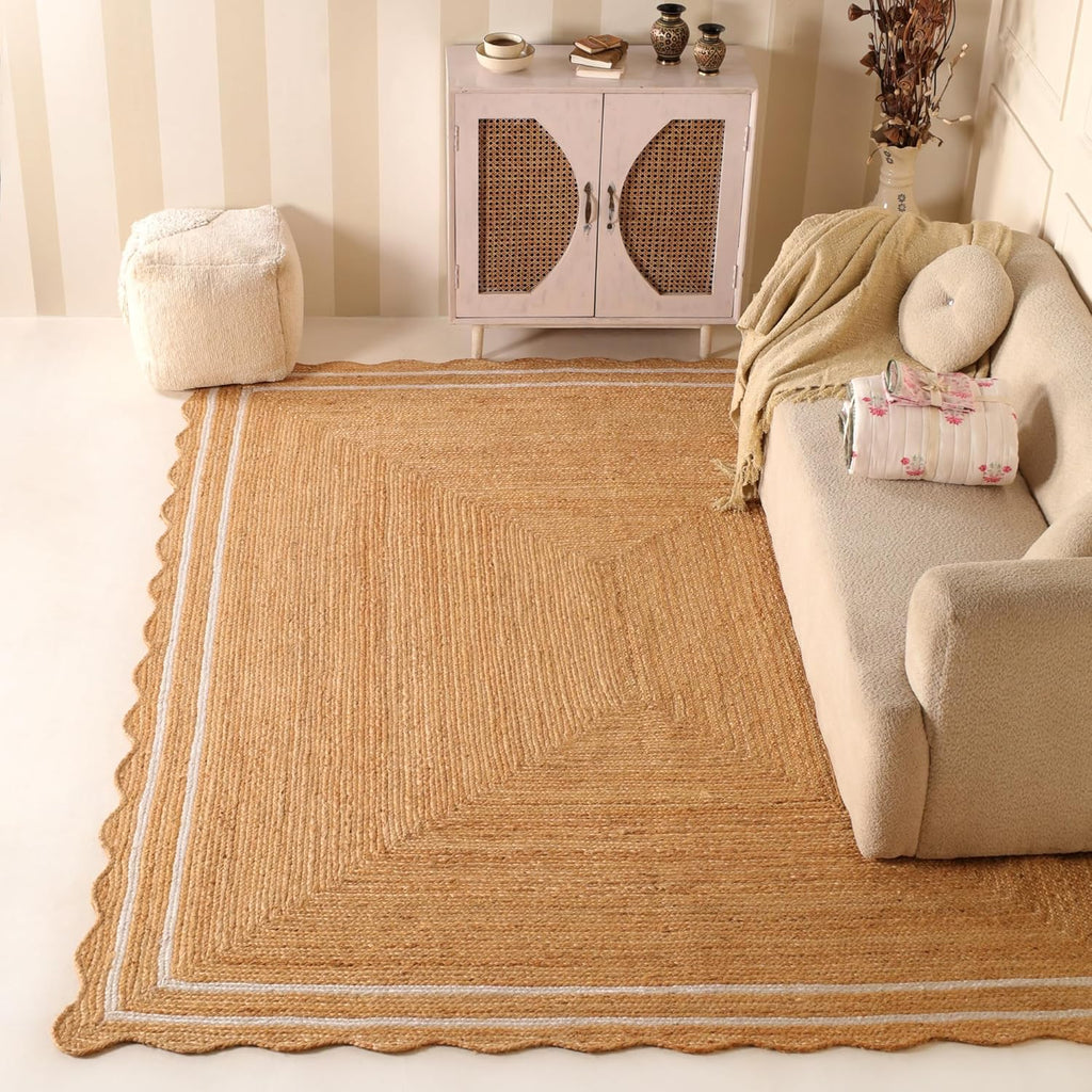Natural Jute Rug with White Trim