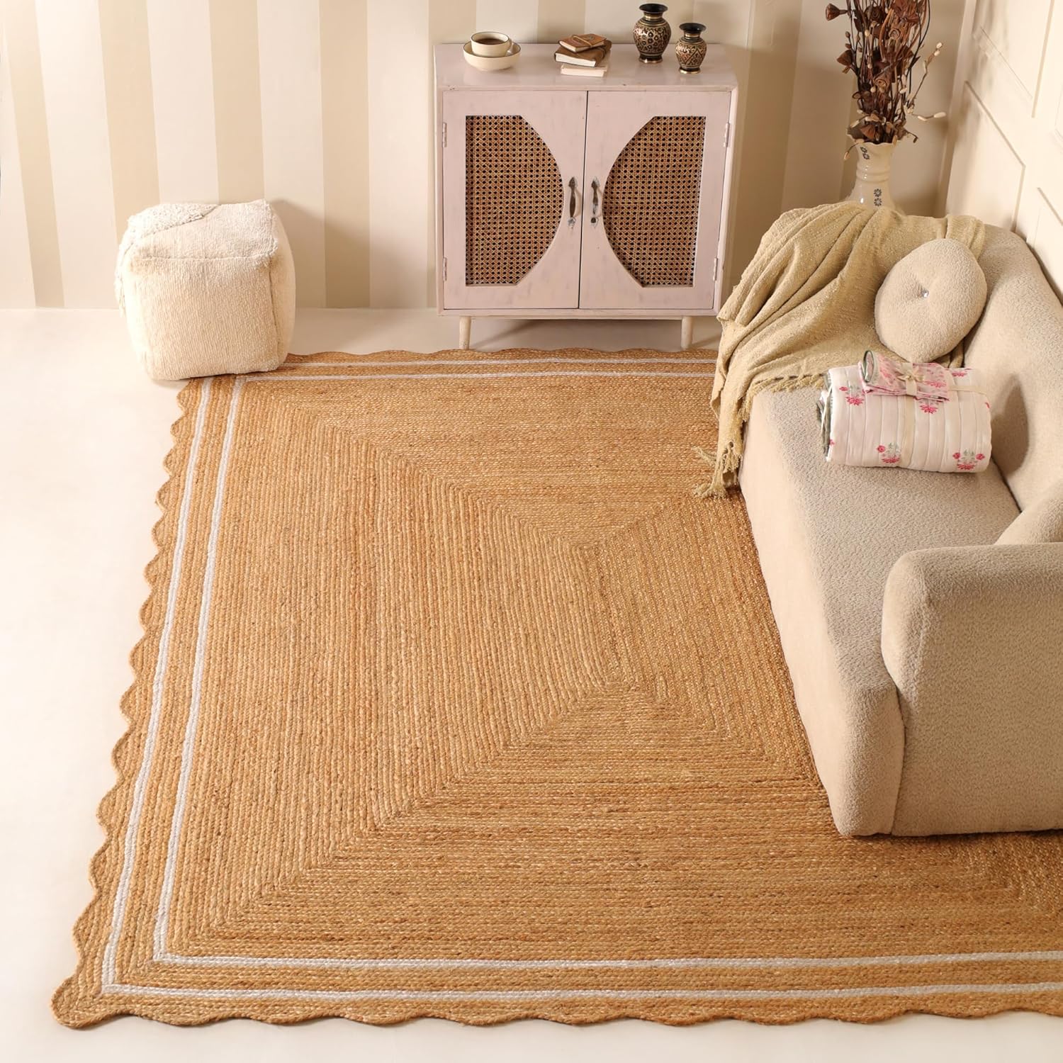 Natural Jute Rug with White Trim