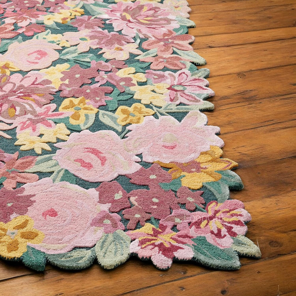 Pink Handcrafted Blossom Irregular Rug
