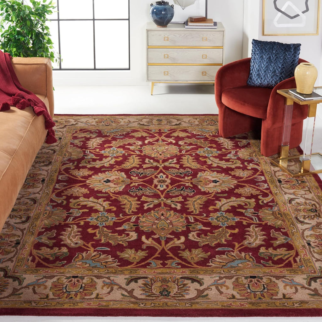 Burgundy Floral Tufted Wool Rug