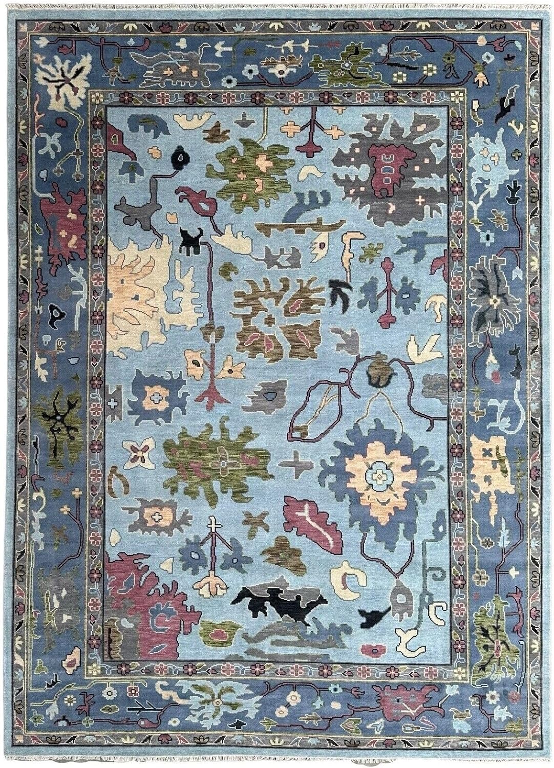 Hand Knotted Oushak Rug for Living Room, Dining Room, Office, Bedroom, Hand Knotted Wool Rug