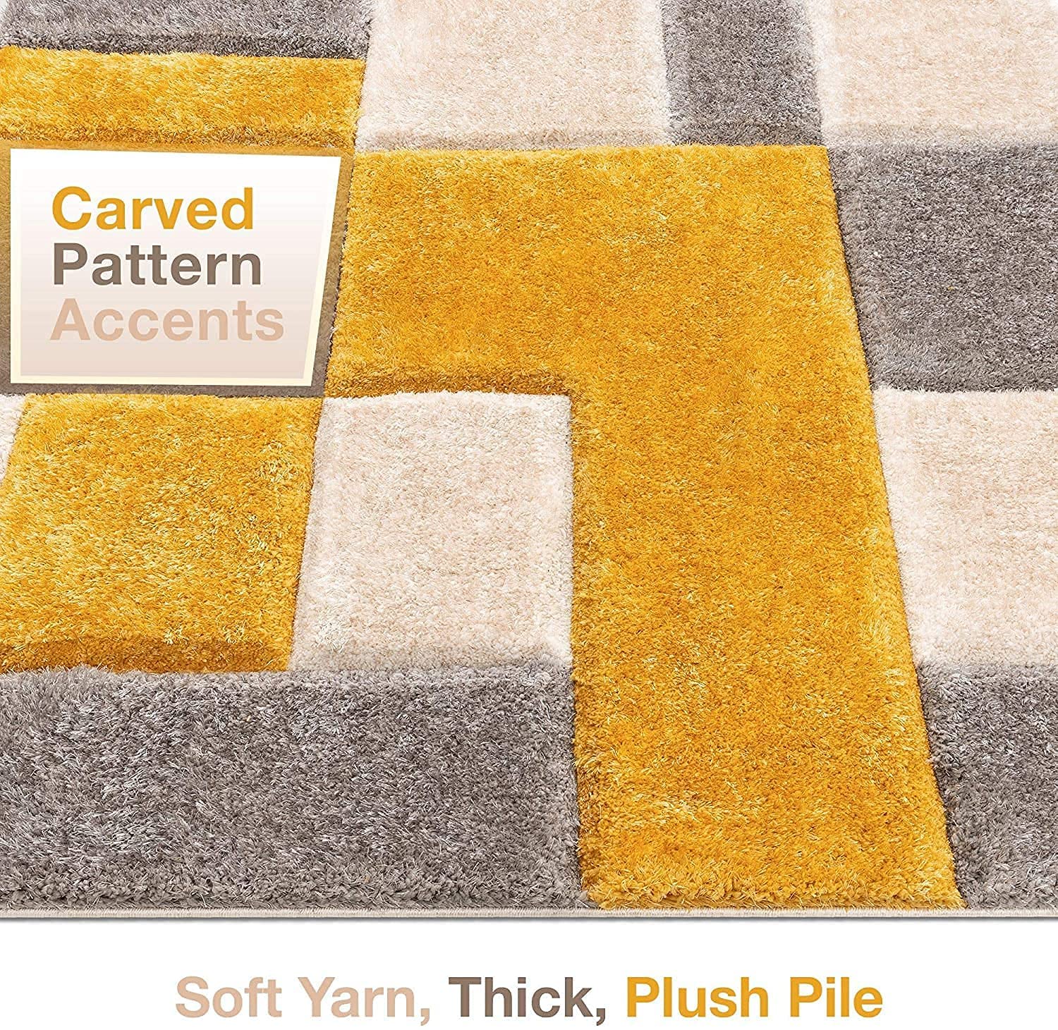 Contemporary Yellow Check Pattern Carpet & Rug