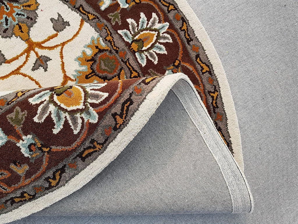 Export Quality Handmade Floral Woollen Round Carpet for Living Room