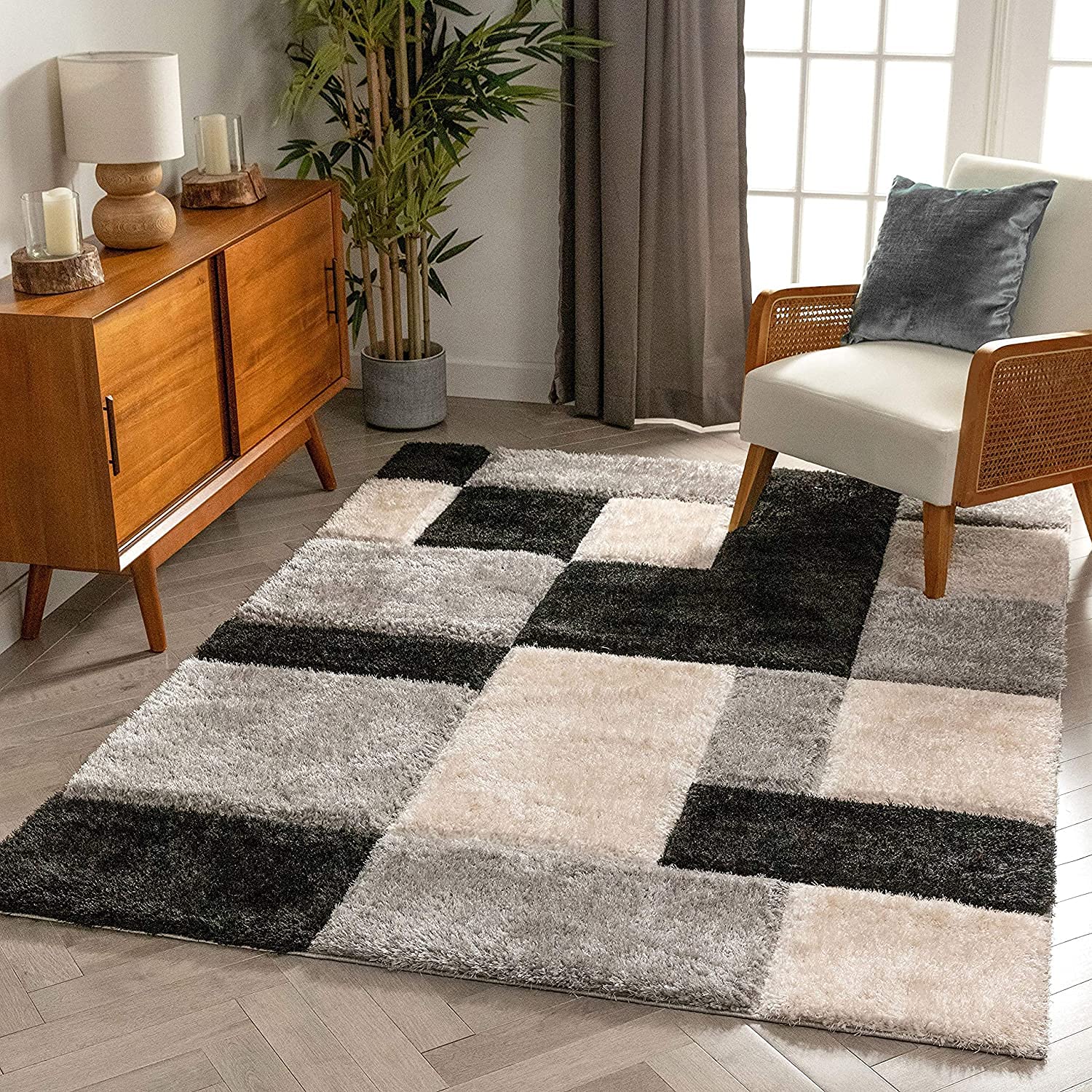 Modern Grey Checkered Designer Carpet & Rug