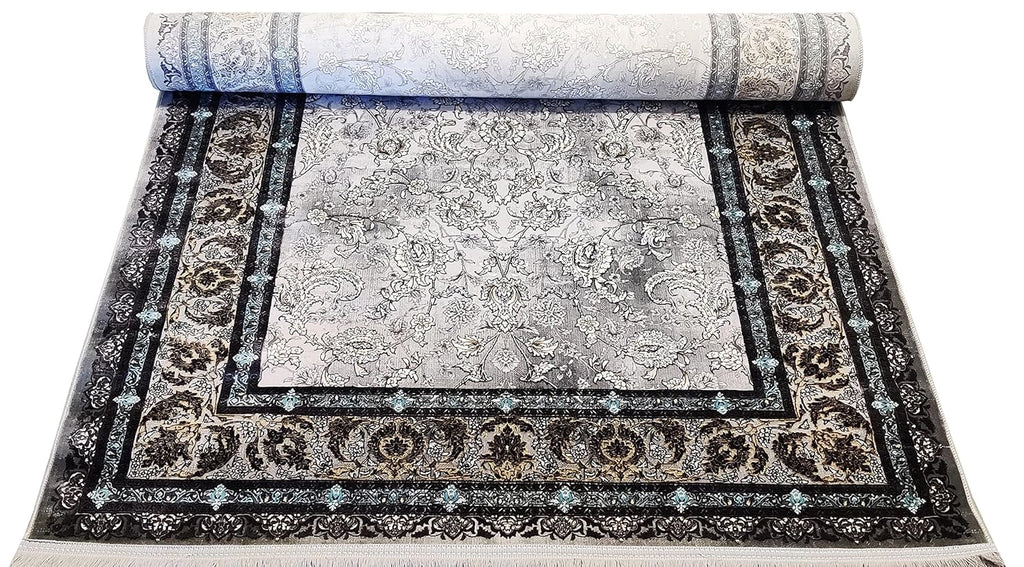 Modern Irani Grey Carpet with Minimal Border Design Look