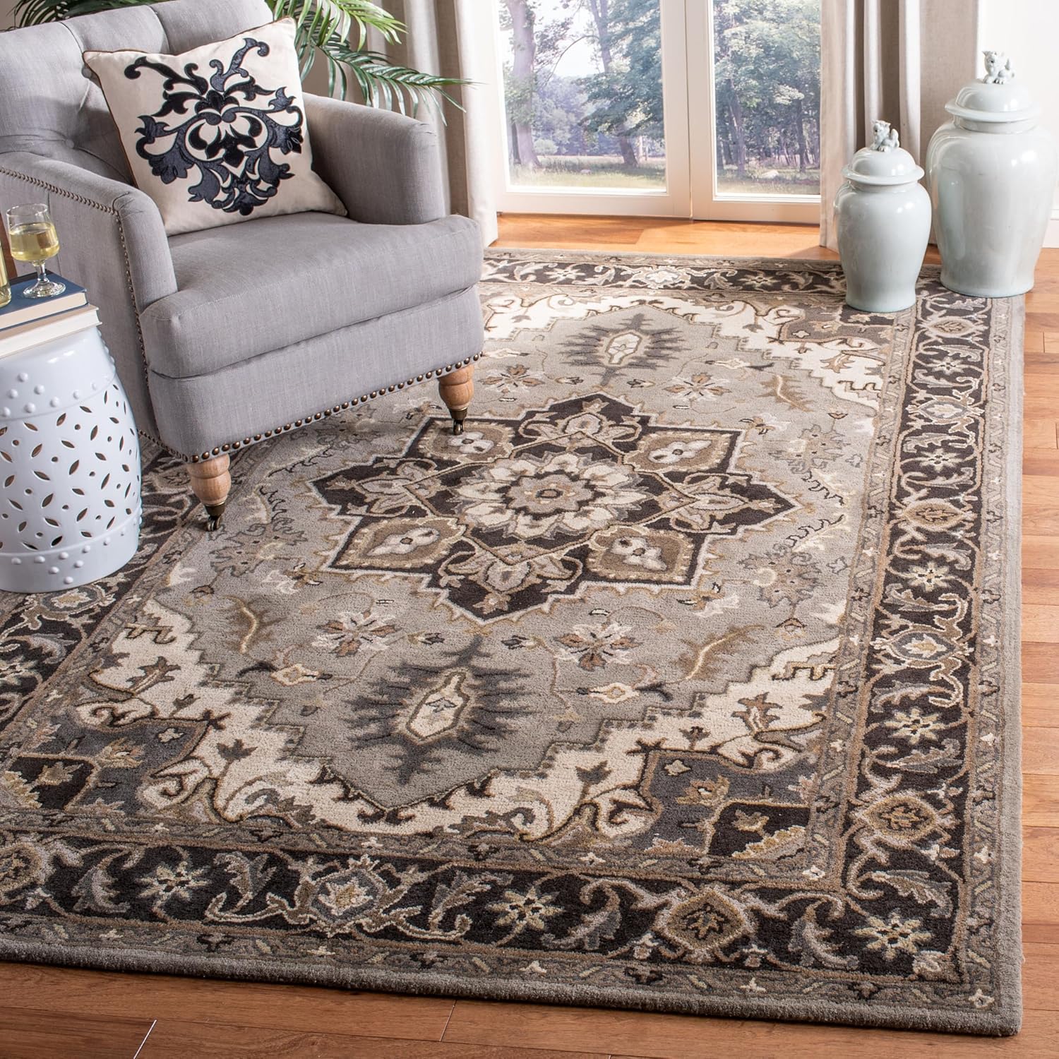 Grey Heriz Border Persian Carpet