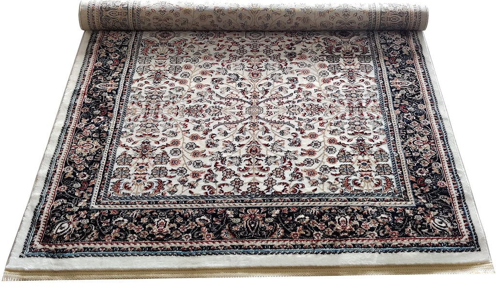 Classic Irani Ivory Carpet with Large Central Medallion Pattern