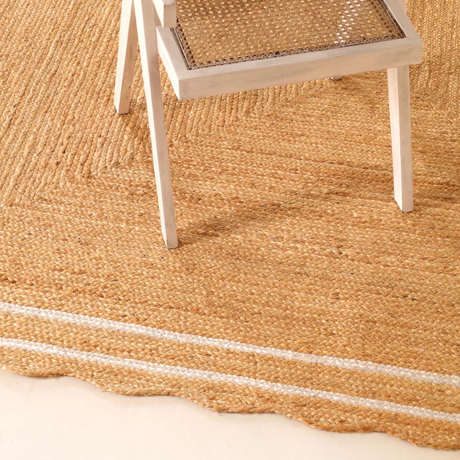 Natural Jute Rug with White Trim