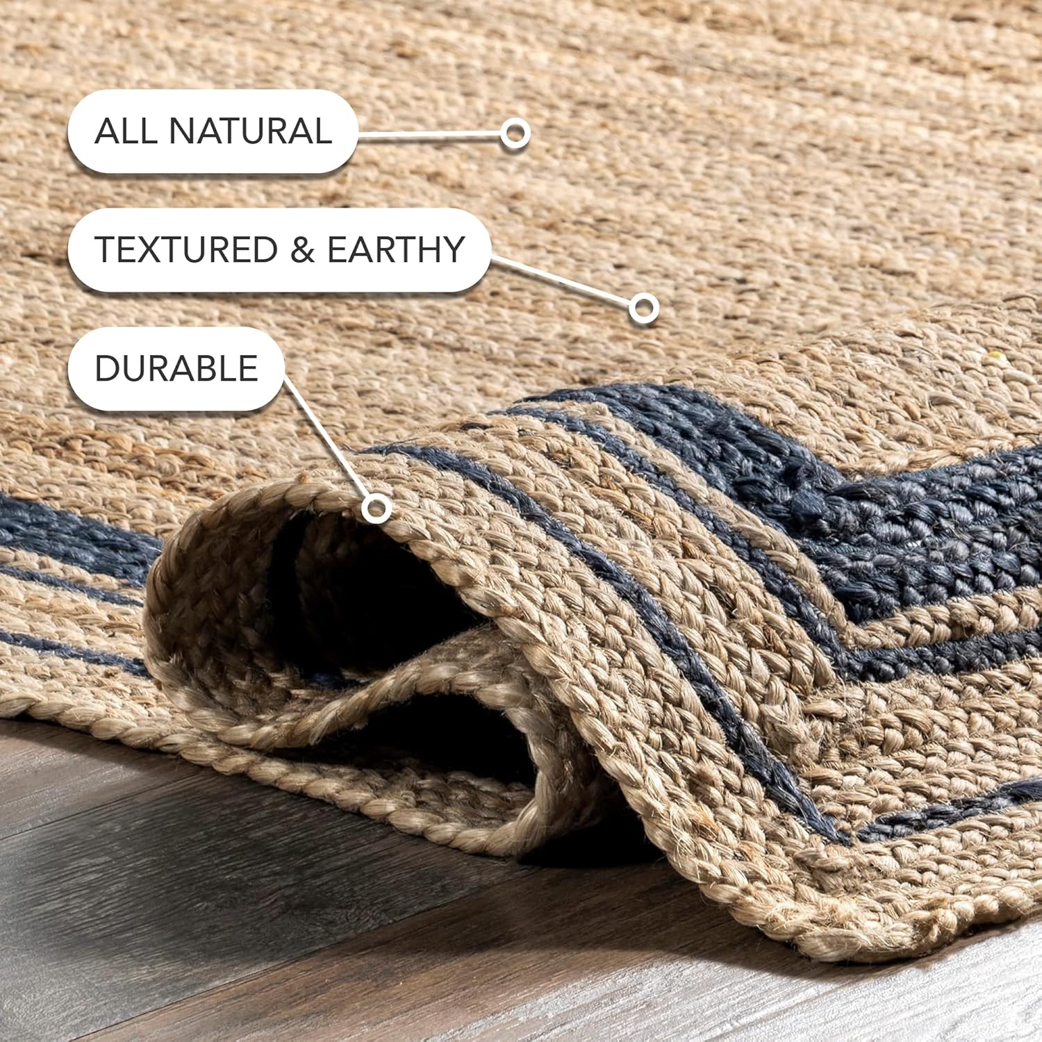 Blue & Natural Concentric Border Jute Carpet