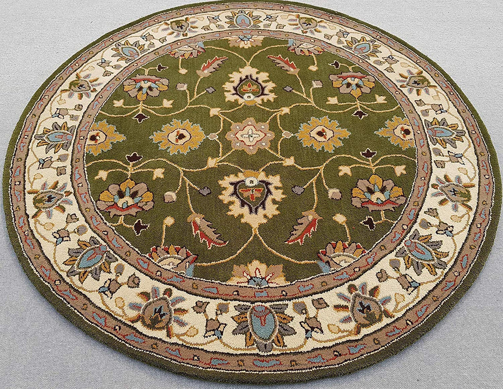 Export Quality Handmade Floral Woollen Round Carpet for Living Room