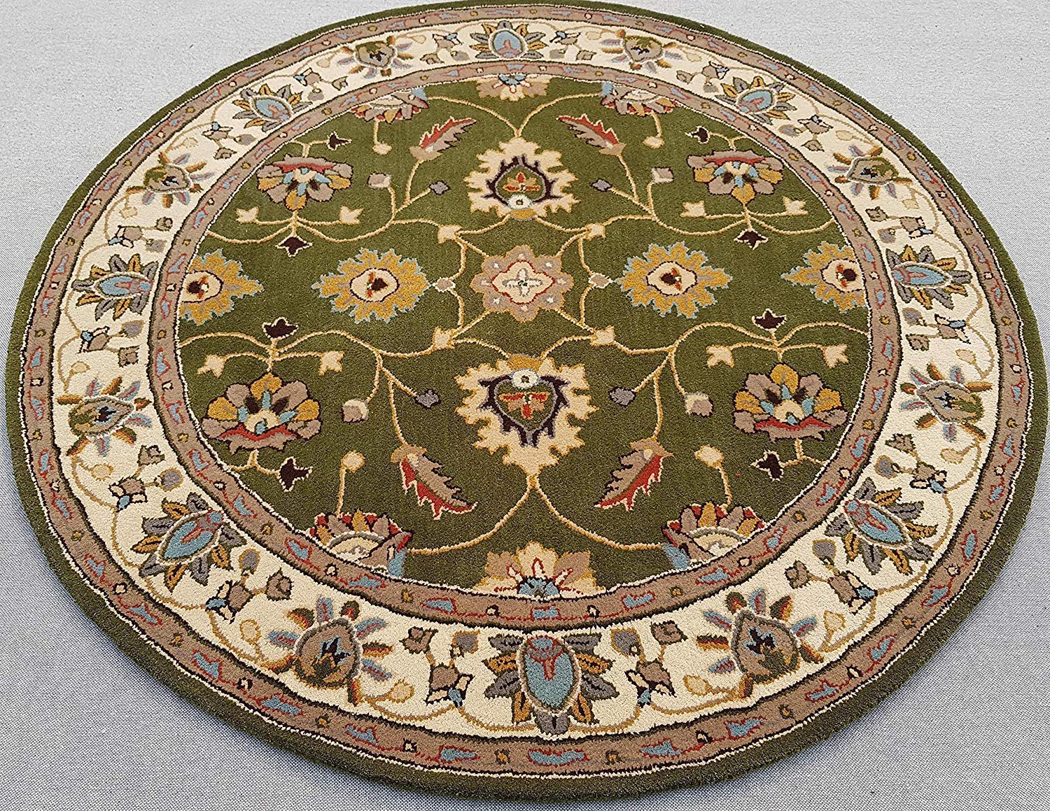Export Quality Handmade Floral Woollen Round Carpet for Living Room