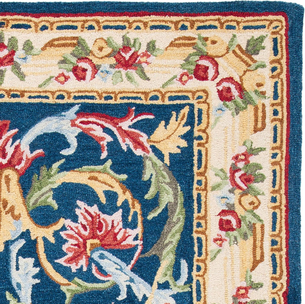 Vintage Inspired Blue Floral Scroll Rug