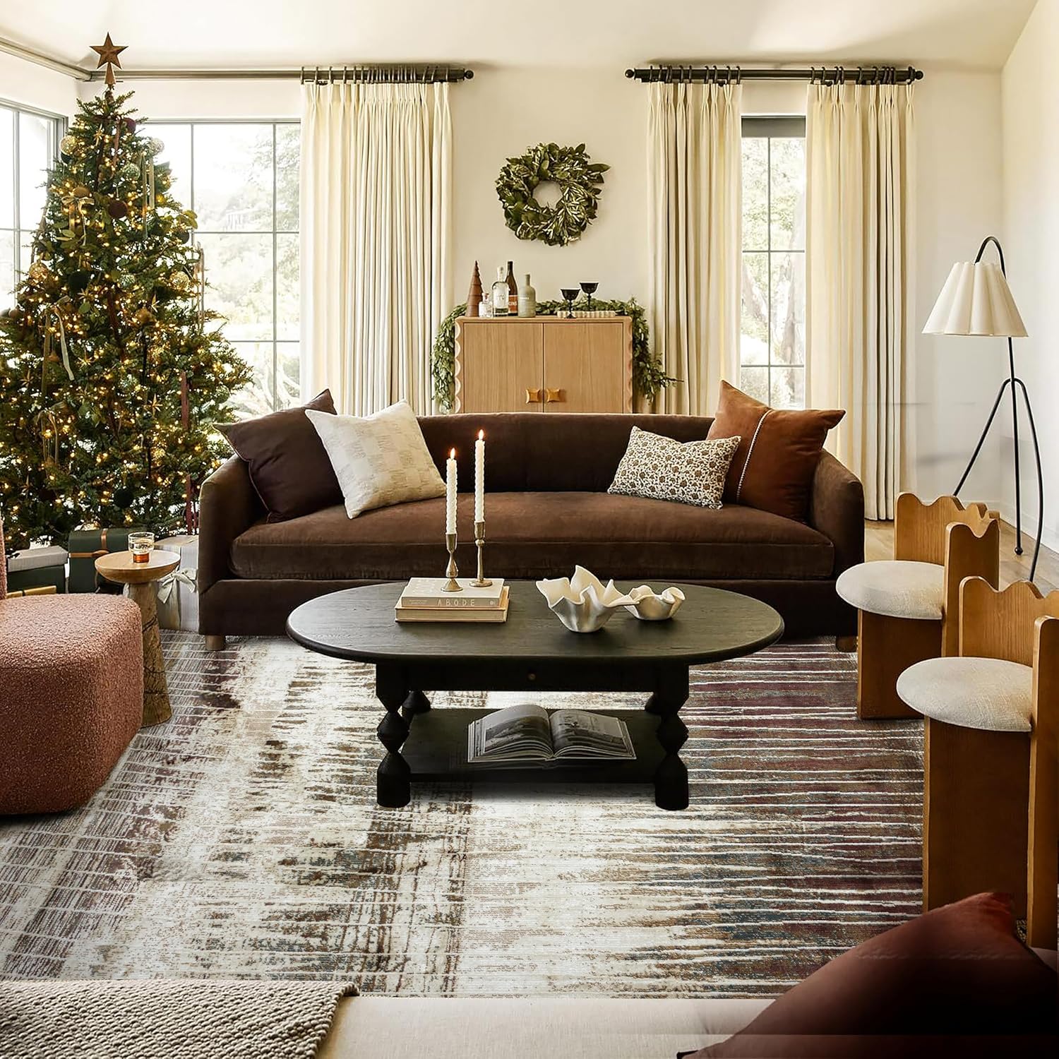 Modern Warm Stripe Textured Living Room Rug