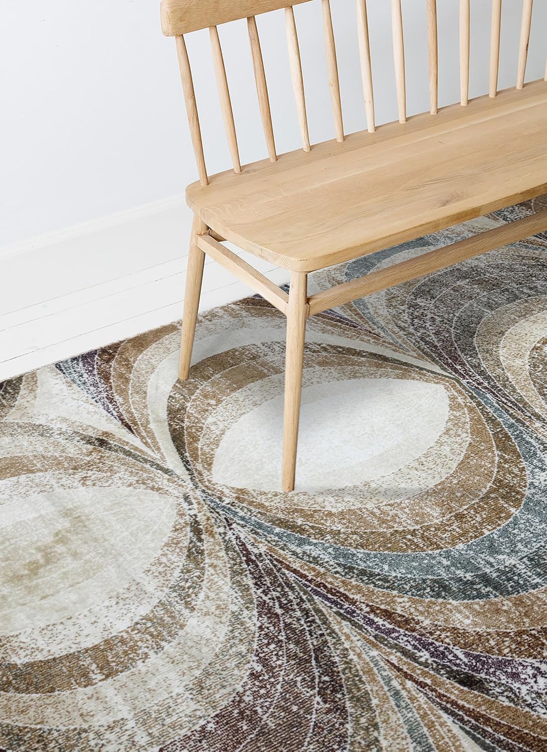 Abstract Floral Swirl Neutral Tone Area Rug