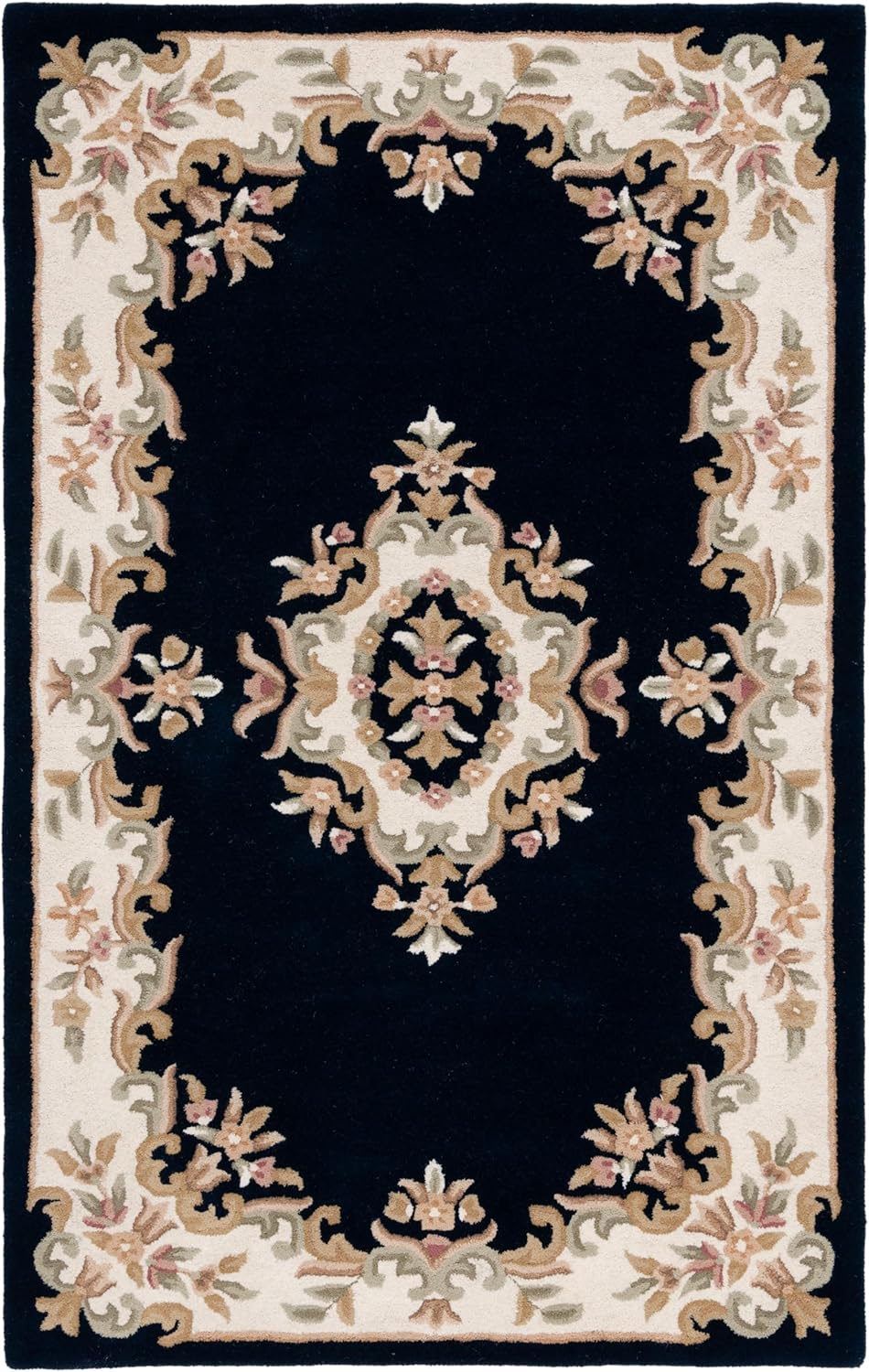 Abushan Black Floral Traditional Rug